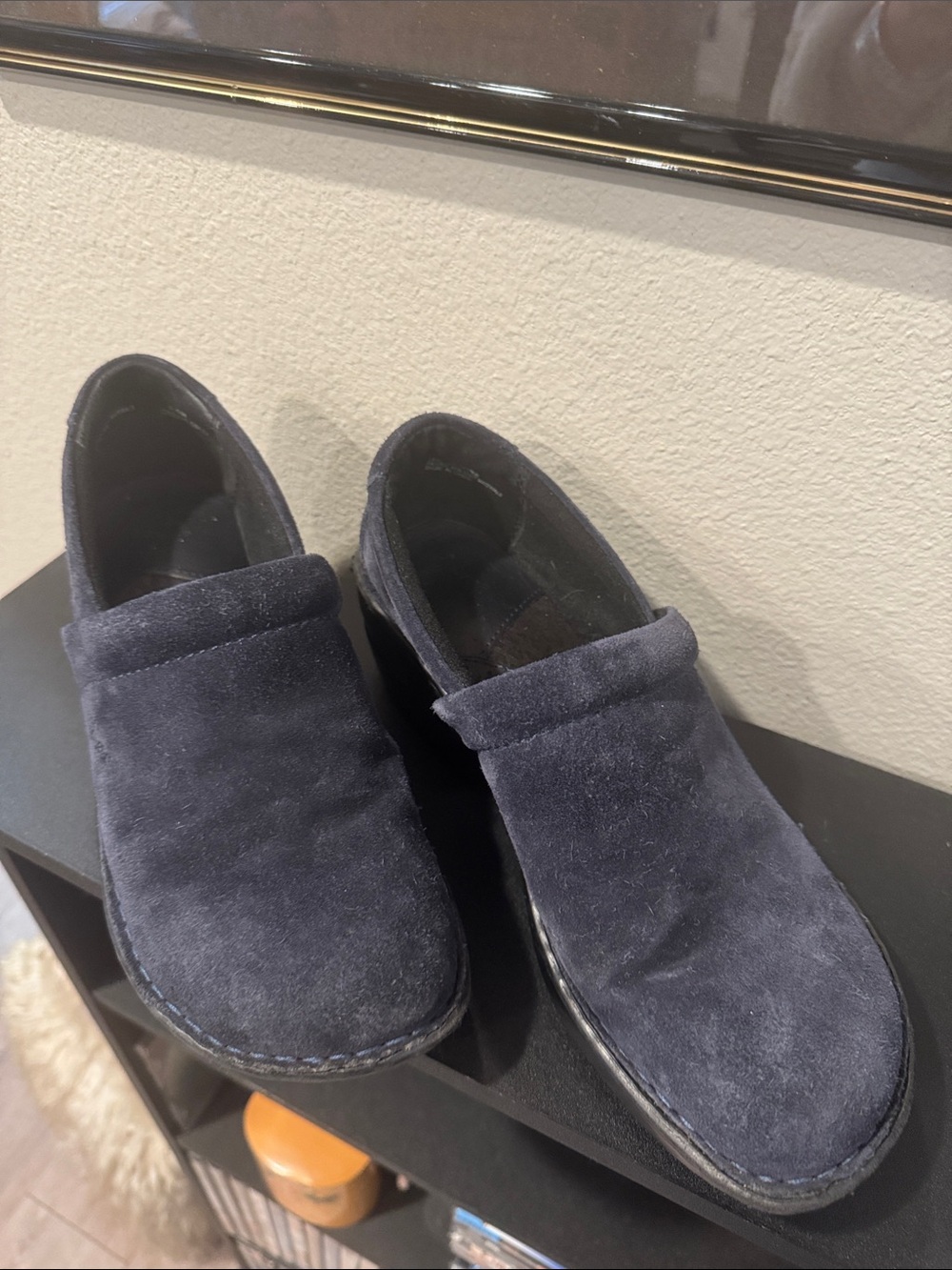 LADIES Navy Suede Slip-On Casual Clogs-8.5